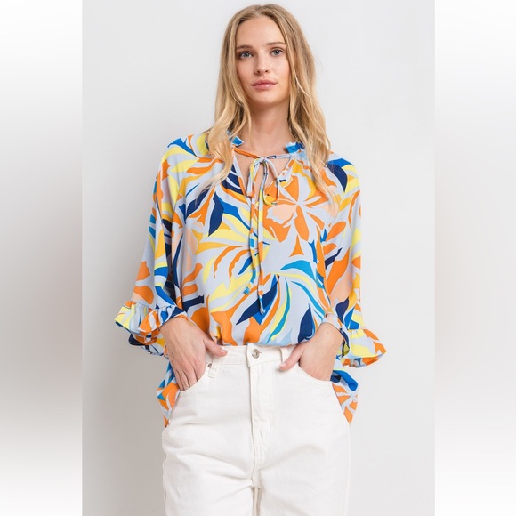 38 Boho Floral Print Wide Sleeve Blouse Top - Picture 3 of 8